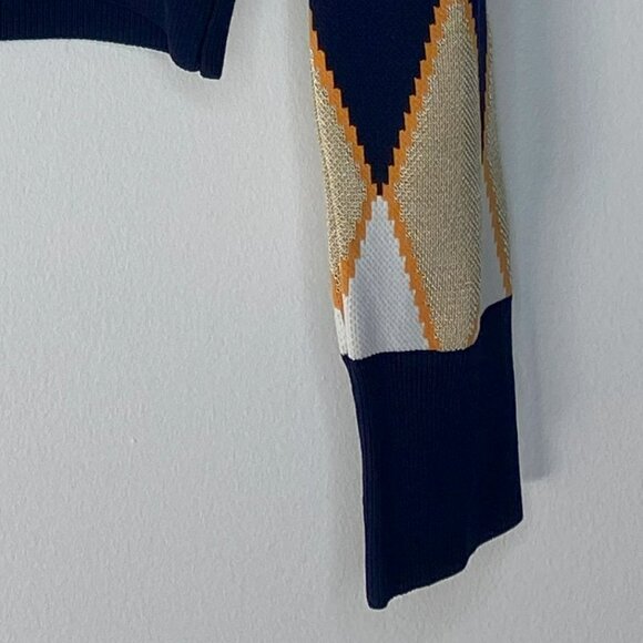 No tags - Zara, diamond pattern, blue , gold sweater, Size M - Picture 6 of 6